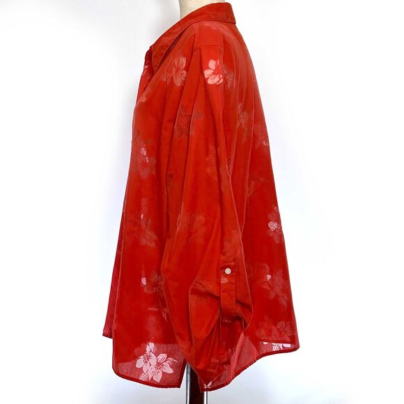 Liz Claiborne 18W Burnout Floral Orange Button-Up Top - Picture 2 of 8